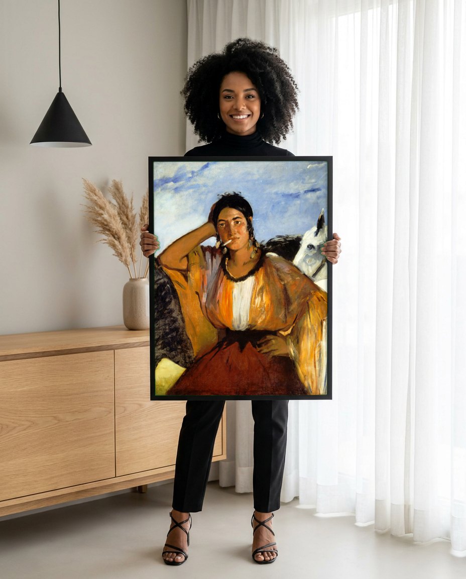 Quadro Decorativo A Cigana – Édouard Manet | modelo apresentando o quadro emoldurado