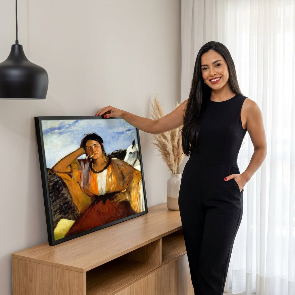 Quadro Decorativo A Cigana – Édouard Manet | modelo apresentando o quadro emoldurado