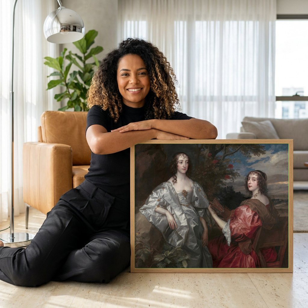 Quadro Decorativo As Irmãs Killigrew - Anthony van Dyck | modelo apresentando o quadro emoldurado