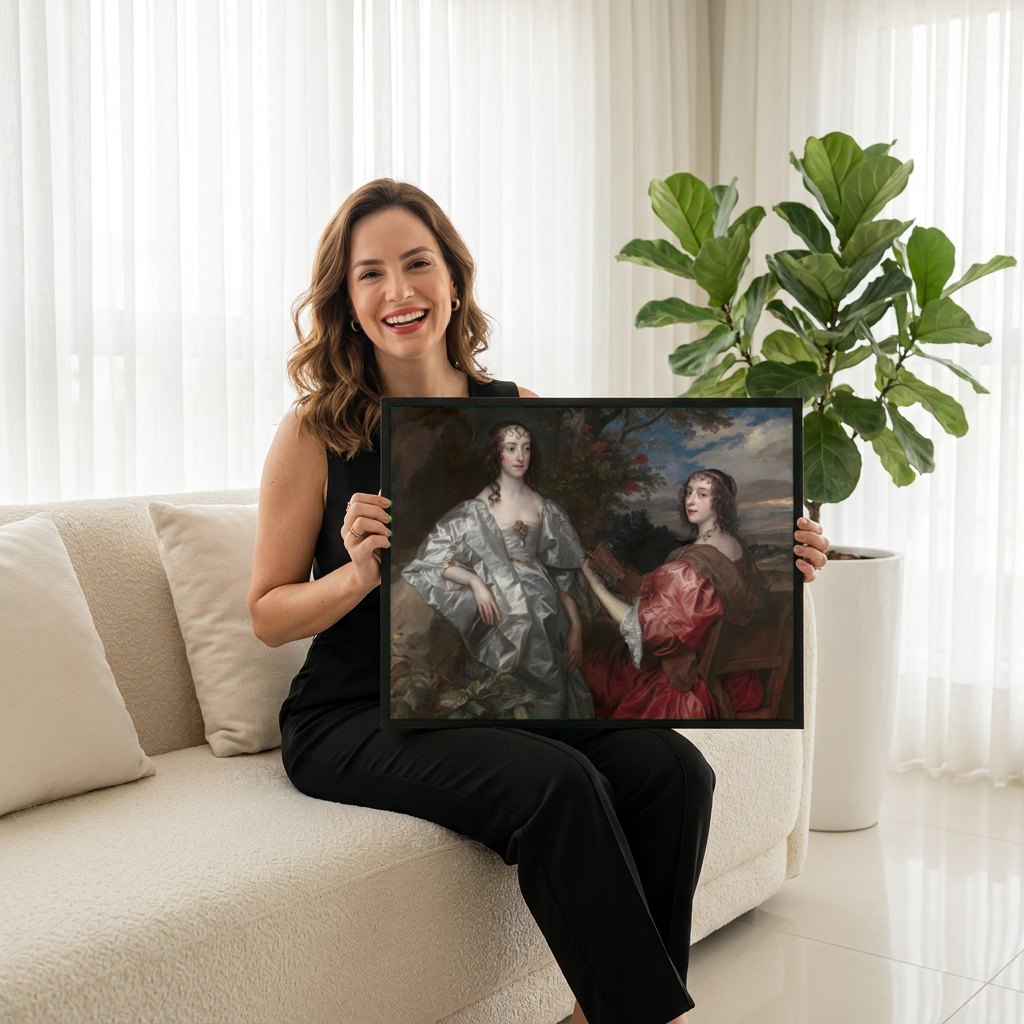 Quadro Decorativo As Irmãs Killigrew - Anthony van Dyck | modelo apresentando o quadro emoldurado