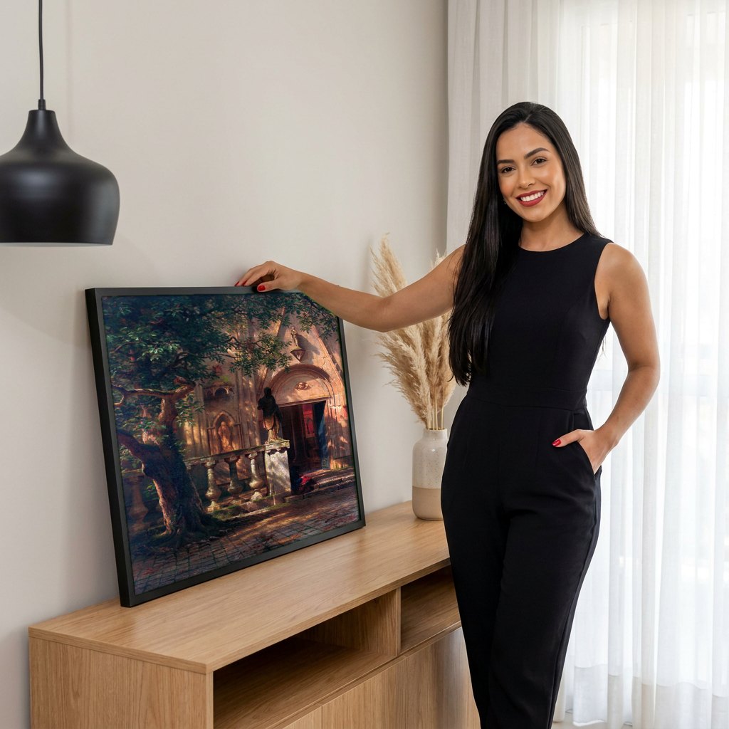 Quadro Decorativo A Igreja - Albert Bierstadt | modelo apresentando o quadro emoldurado