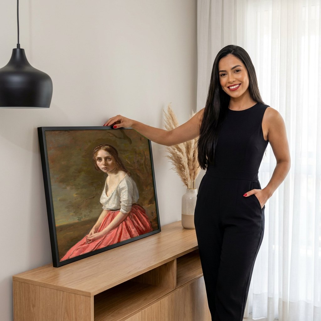 Quadro Decorativo A Cigana - Corot | modelo apresentando o quadro emoldurado