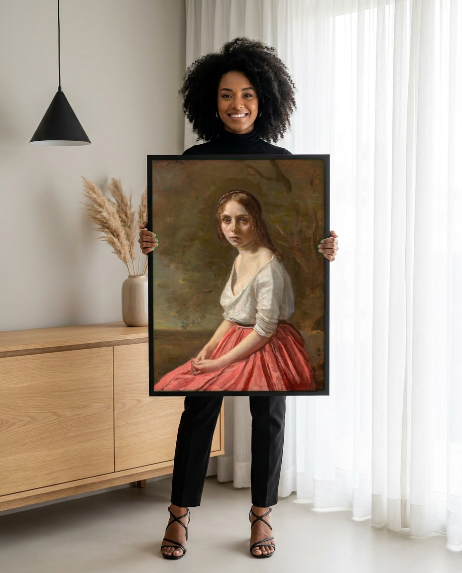 Quadro Decorativo A Cigana - Corot | modelo apresentando o quadro emoldurado