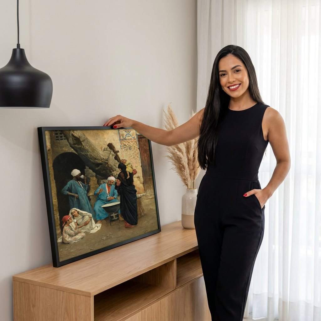 Quadro Decorativo A Partilha - Ludwig Deutsch | modelo apresentando o quadro emoldurado