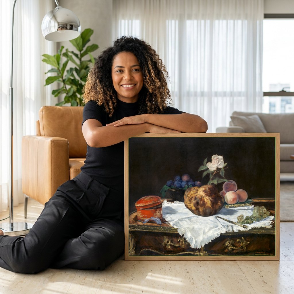 Quadro Decorativo A Cesta de Pão - Manet | modelo apresentando o quadro emoldurado