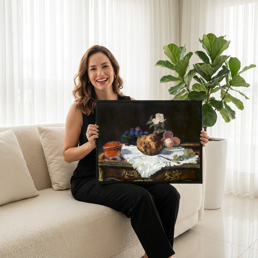 Quadro Decorativo A Cesta de Pão - Manet | modelo apresentando o quadro emoldurado