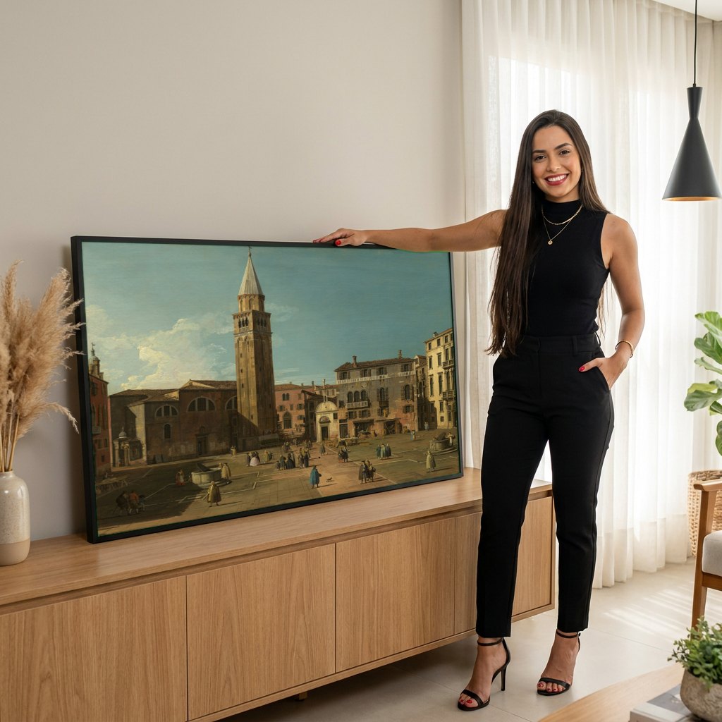 Quadro Decorativo Campo San Vidal e Santa Maria da Caridade - Canaletto | modelo apresentando o quadro emoldurado