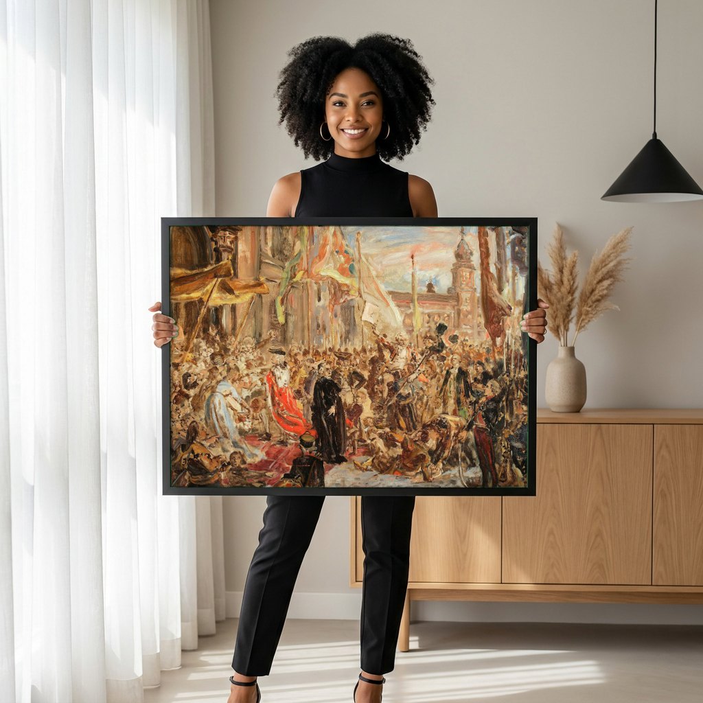 Quadro Decorativo Cena Histórica - Jan Matejko | modelo apresentando o quadro emoldurado