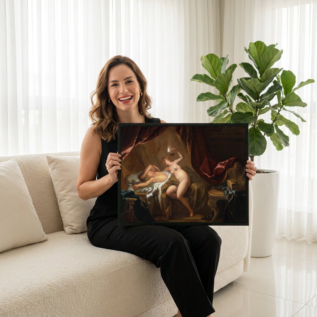 Quadro Decorativo A Descoberta de Calisto - Jean François de Troy | modelo apresentando o quadro emoldurado