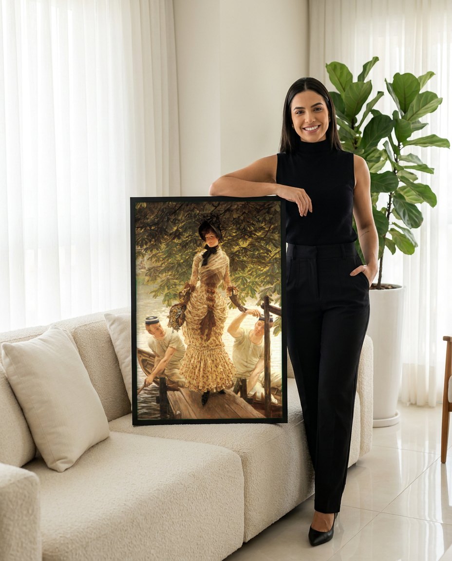 Quadro Decorativo A Chegada - James Tissot | modelo apresentando o quadro emoldurado