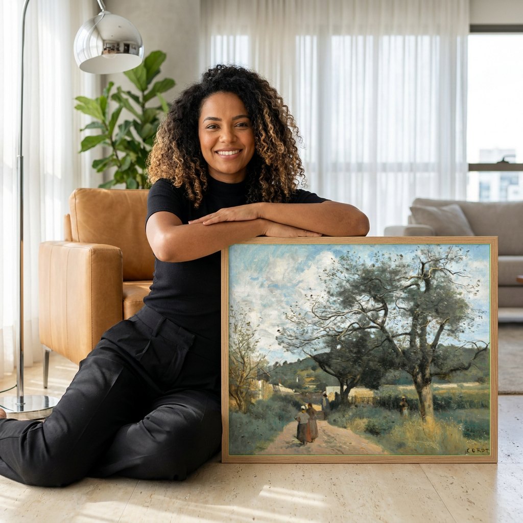 Quadro Decorativo Paisagem Rural - Corot | modelo apresentando o quadro emoldurado