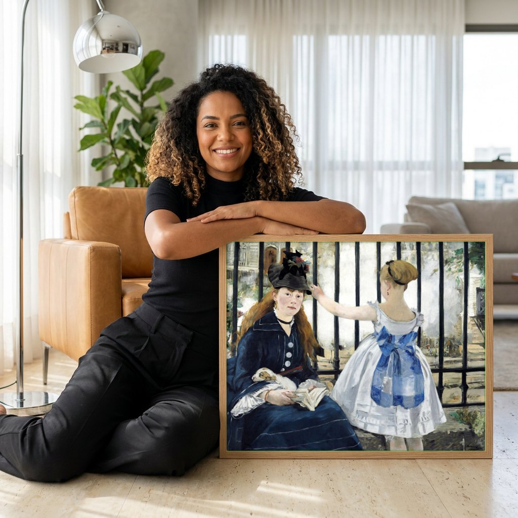 Quadro Decorativo A Ferrovia - Manet | modelo apresentando o quadro emoldurado