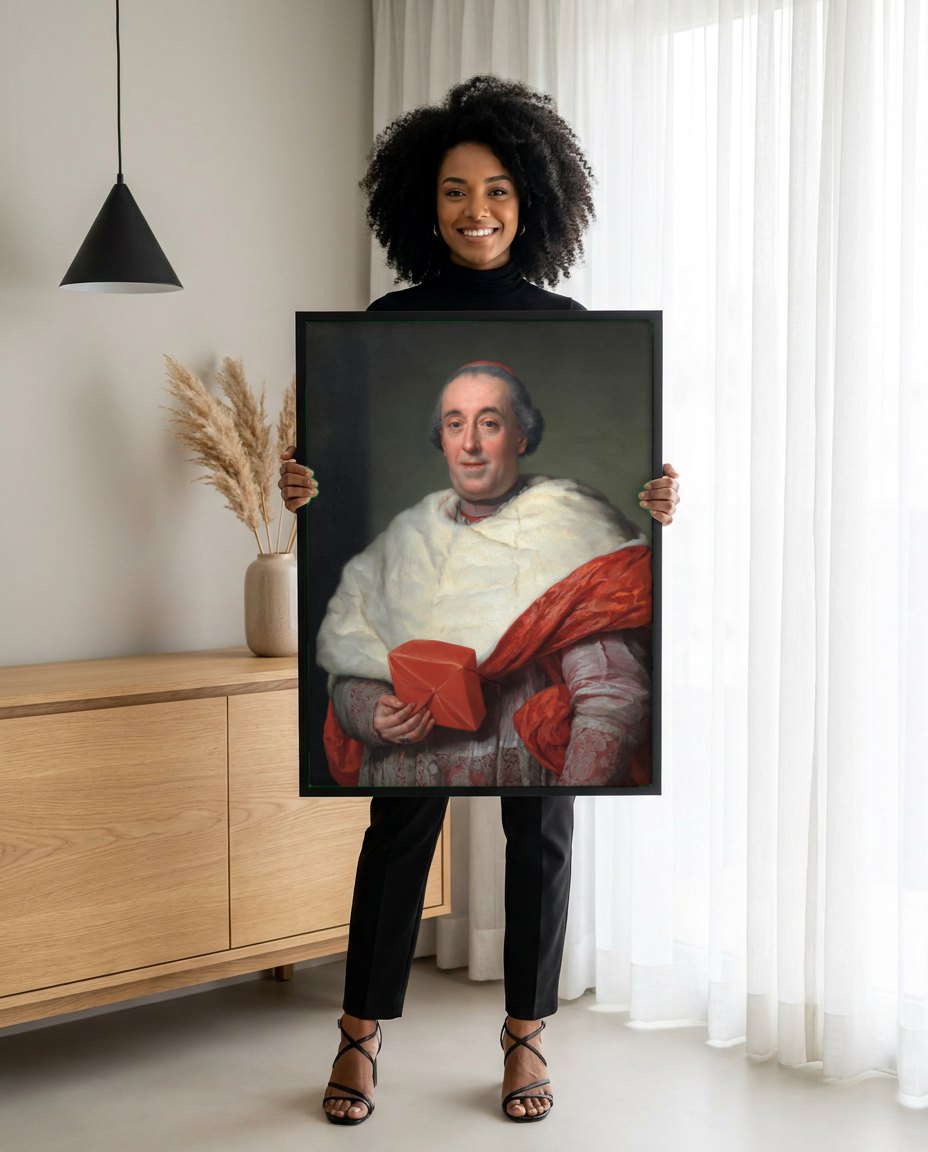 Quadro Decorativo Retrato de Cardeal - Anton Raphael Mengs | modelo apresentando o quadro emoldurado