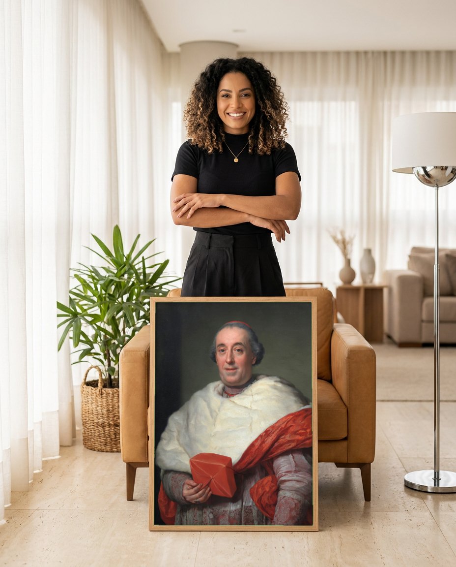 Quadro Decorativo Retrato de Cardeal - Anton Raphael Mengs | modelo apresentando o quadro emoldurado
