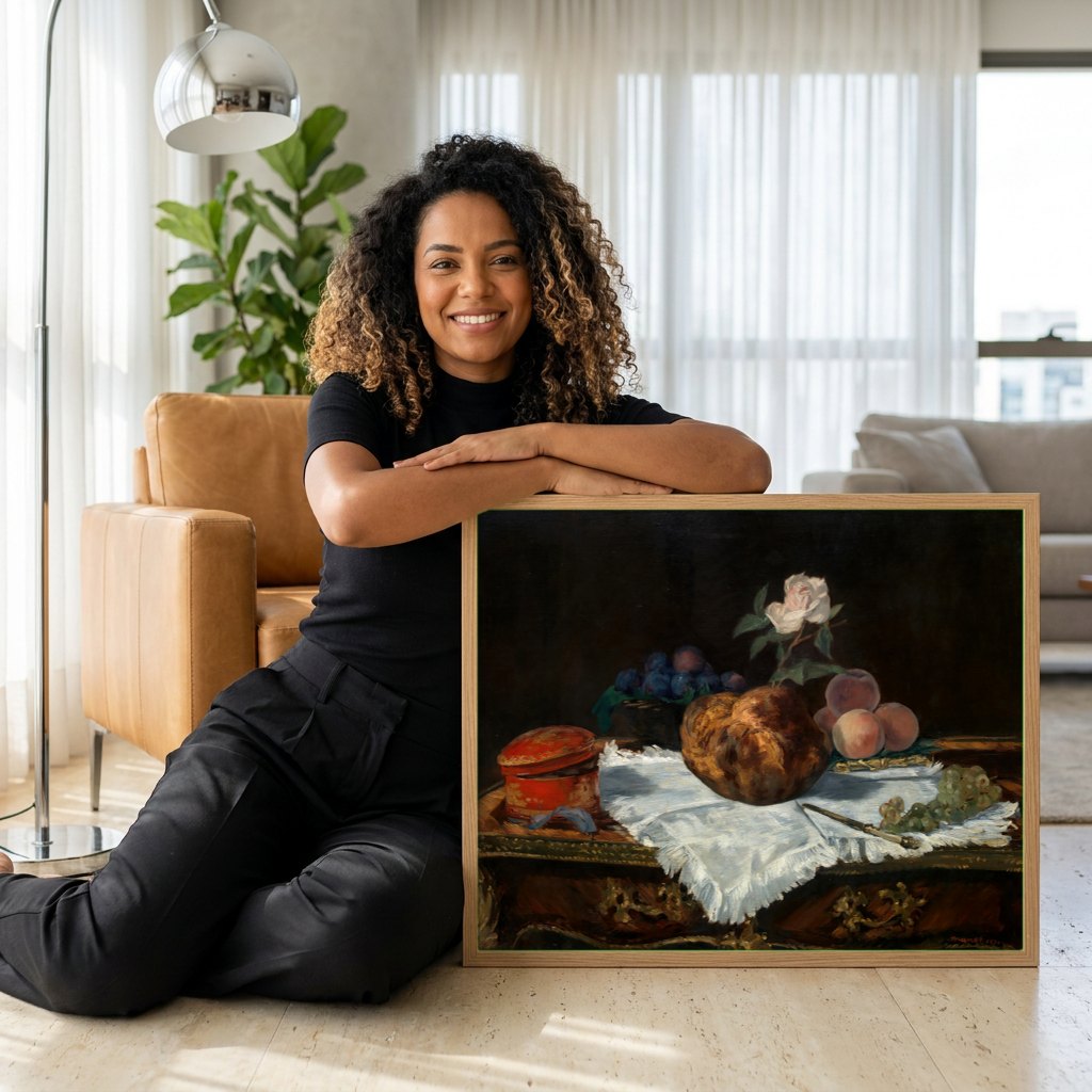 Quadro Decorativo Natureza-Morta - Manet | modelo apresentando o quadro emoldurado