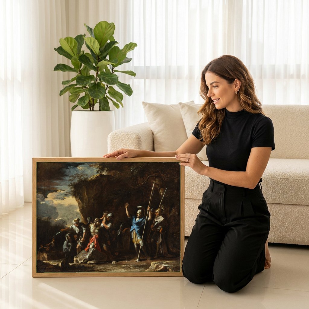 Quadro Decorativo A Morte de Saul - Salvator Rosa | modelo apresentando o quadro emoldurado