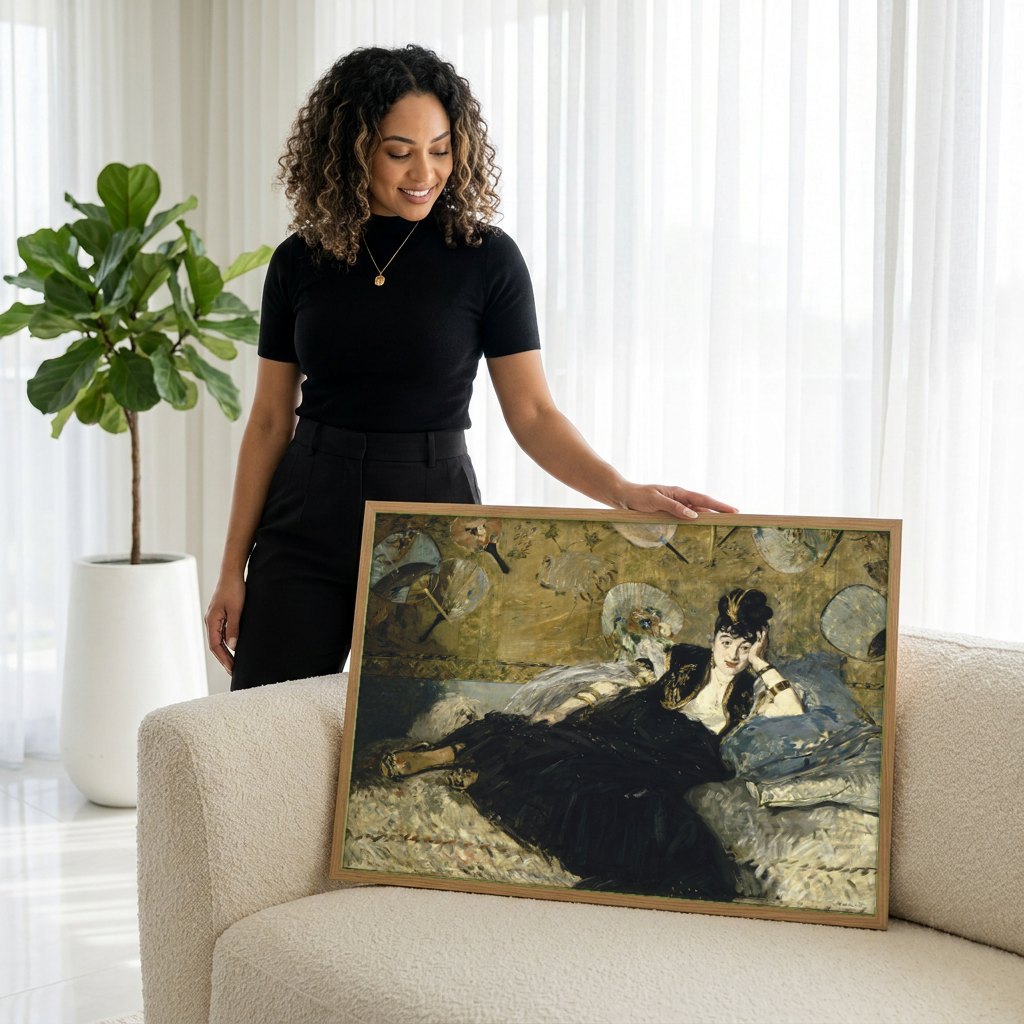 Quadro Decorativo Nana - Edouard Manet | modelo apresentando o quadro emoldurado