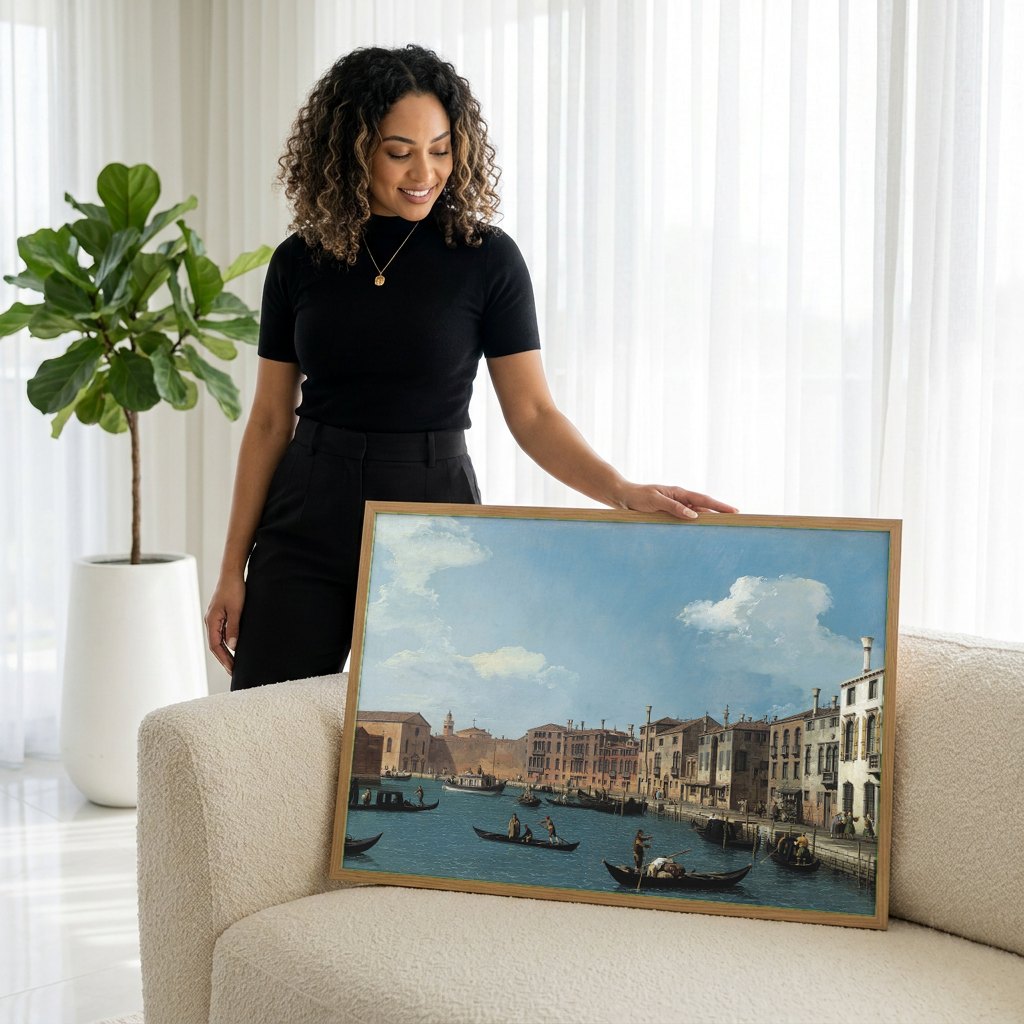Quadro Decorativo 'O Grande Canal' - Canaletto | modelo apresentando o quadro emoldurado