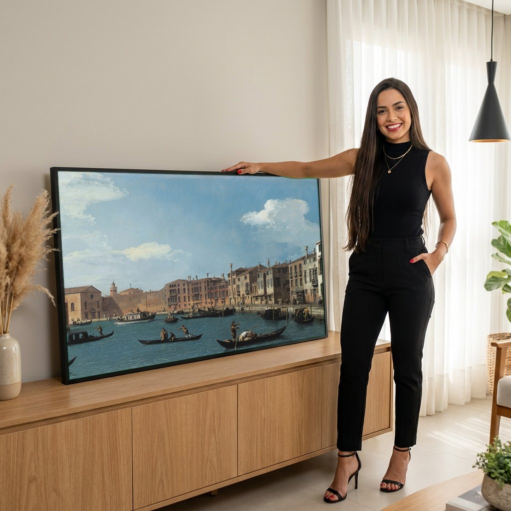 Quadro Decorativo 'O Grande Canal' - Canaletto | modelo apresentando o quadro emoldurado
