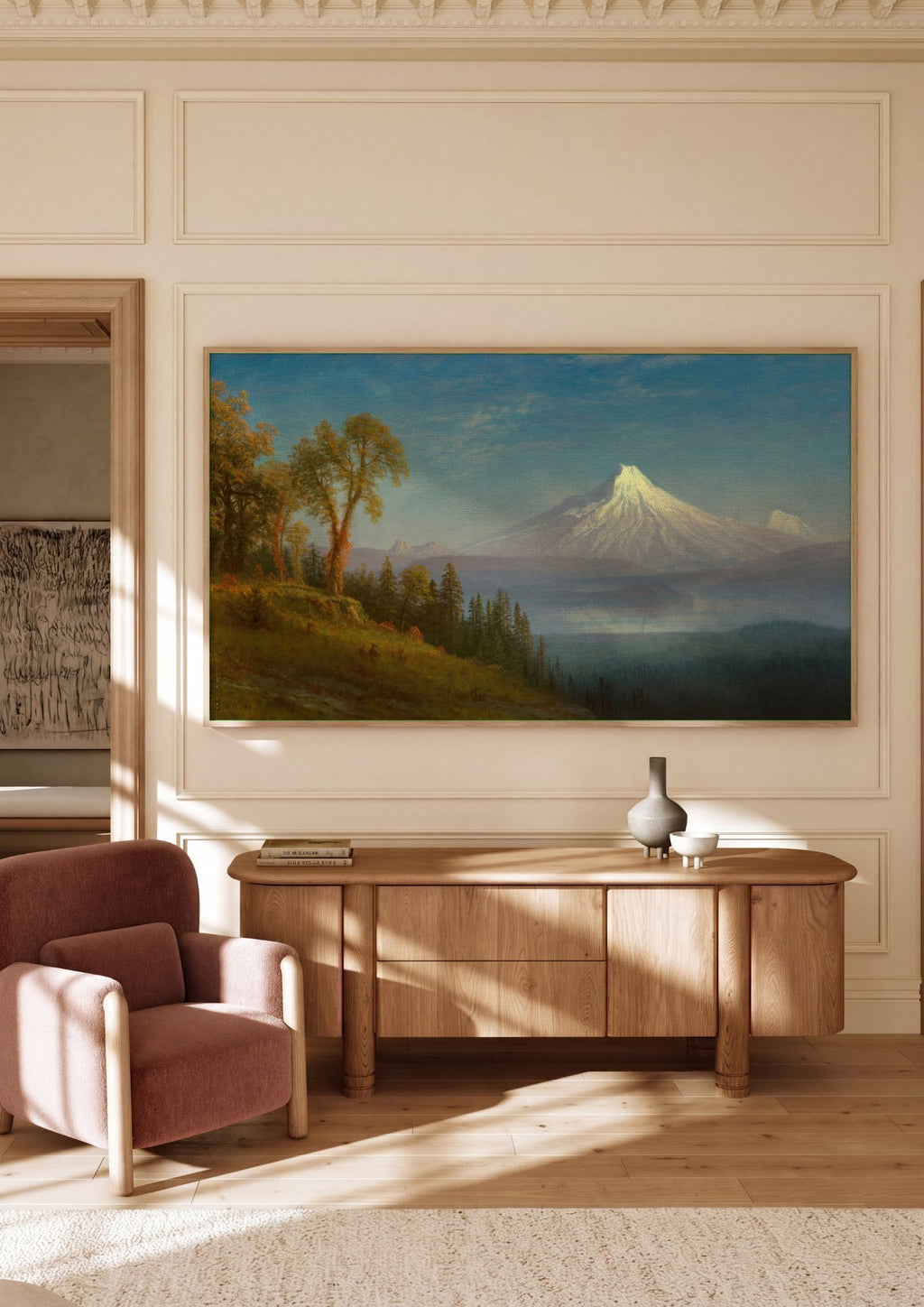 Quadro Decorativo Montanha Nevada ao Entardecer - Bierstadt | quadro emoldurado na parede