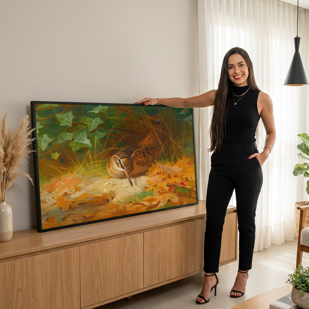 Quadro Decorativo A Agachada (The Snipe) - Thorburn | modelo apresentando o quadro emoldurado