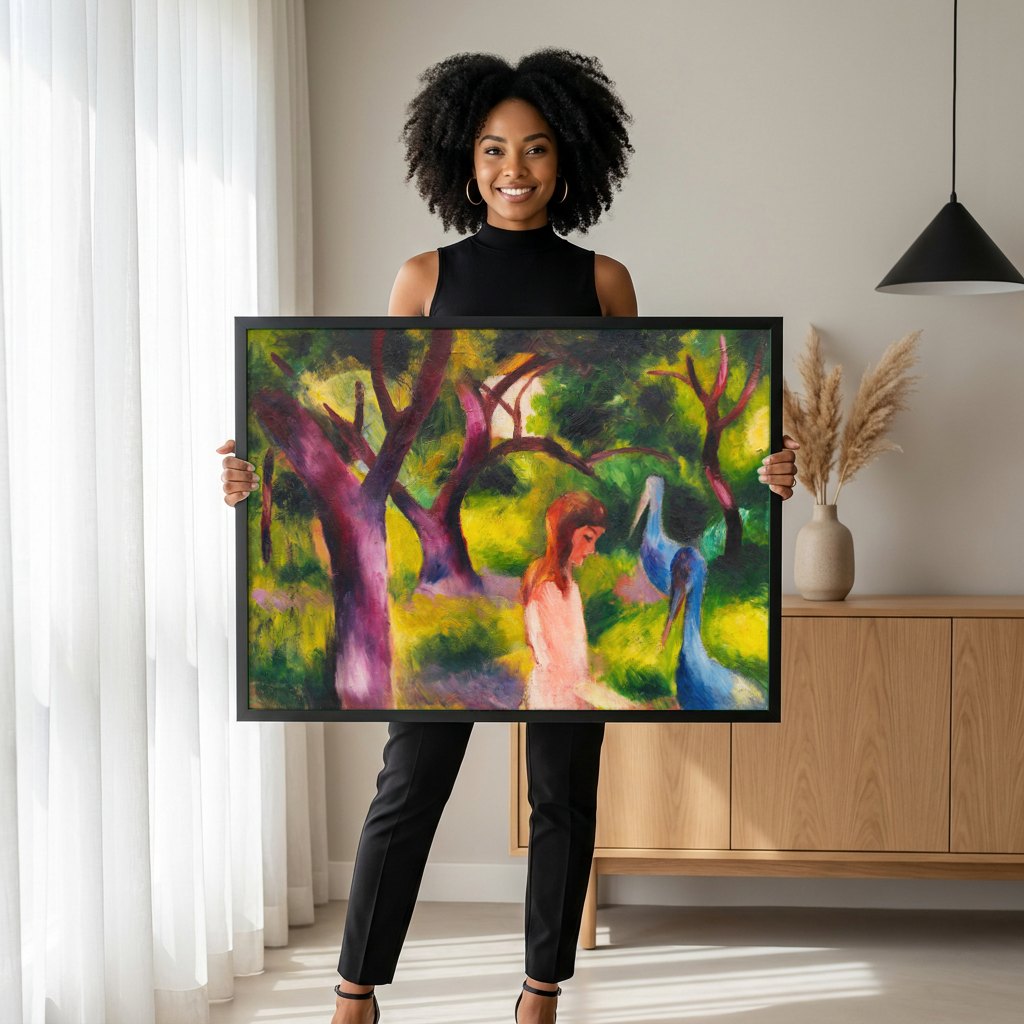 Quadro Decorativo Cenas de Jardim - August Macke | modelo apresentando o quadro emoldurado