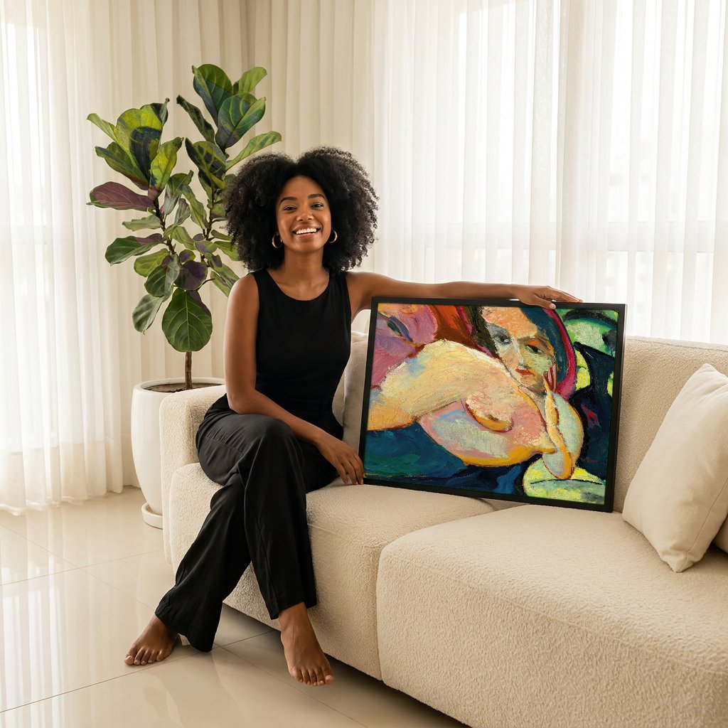 Quadro Decorativo Duas Mulheres - August Macke com modelo em ambiente