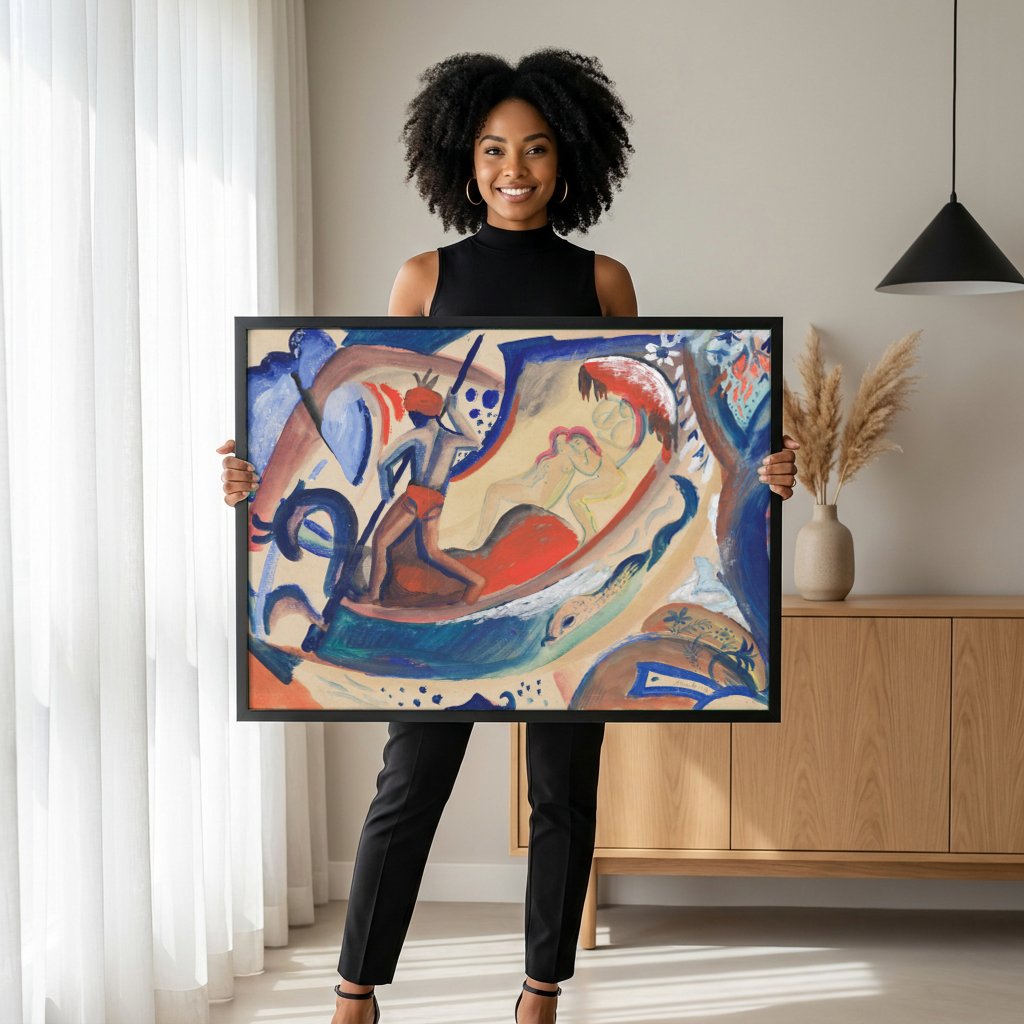 Quadro Decorativo Cena Abstrata - August Macke com modelo em ambiente