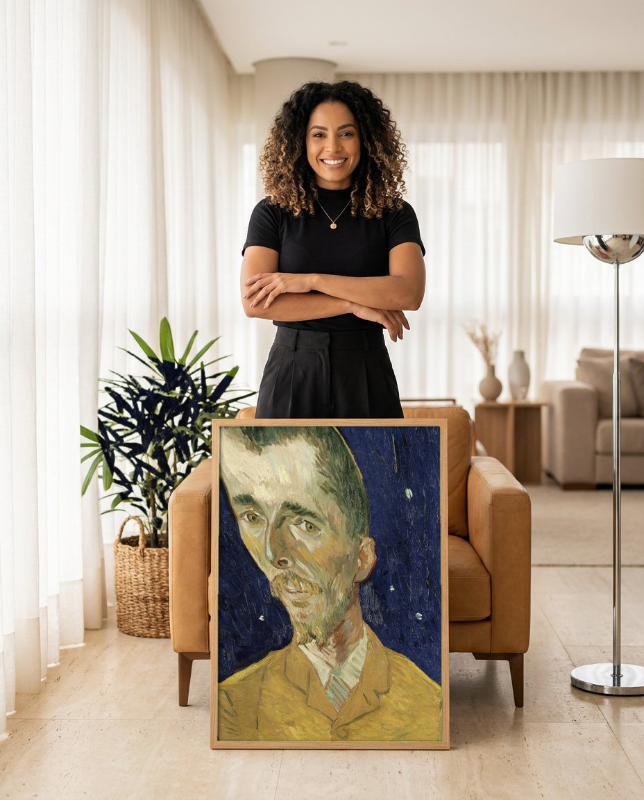 Quadro Decorativo Autorretrato - Vincent van Gogh com modelo em ambiente