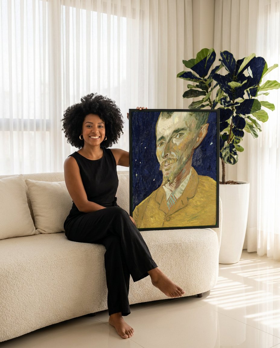 Quadro Decorativo Autorretrato - Vincent van Gogh com modelo em ambiente