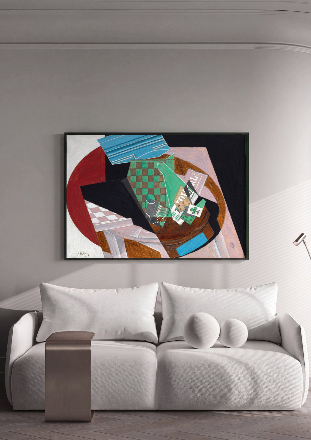 Quadro Decorativo Natureza Morta com Tabuleiro de Xadrez - Juan Gris em ambiente decorado