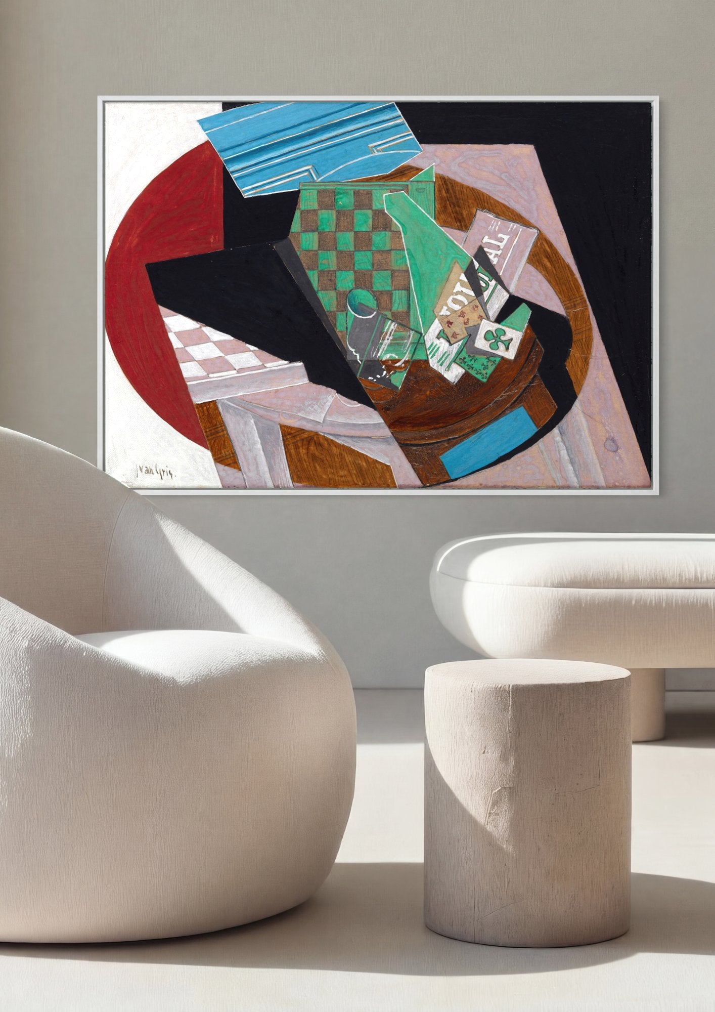 Quadro Decorativo Natureza Morta com Tabuleiro de Xadrez - Juan Gris em ambiente decorado