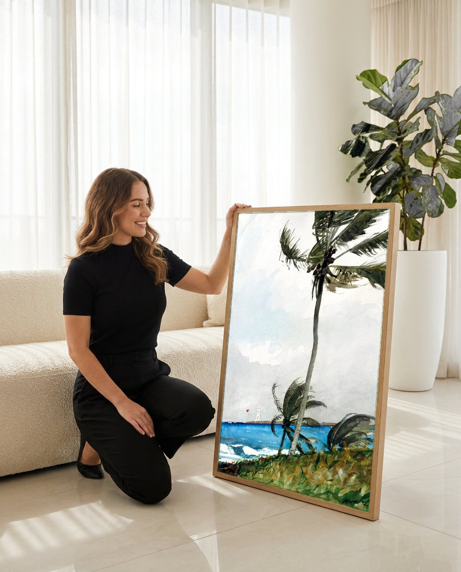 Quadro Decorativo Palmeiras na Tempestade - Winslow Homer com modelo em ambiente