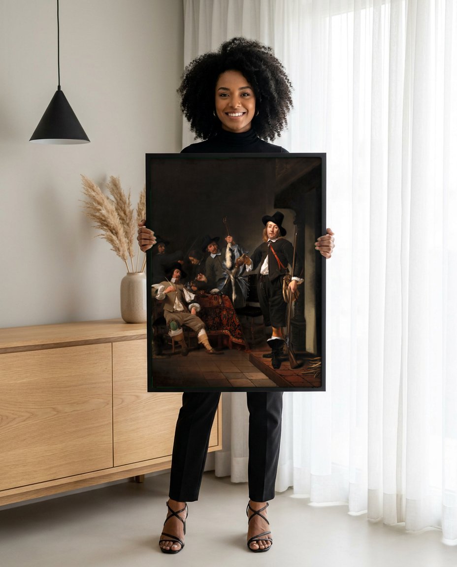 Quadro Decorativo A Companhia do Capitão Reinier Reael - Frans Hals com modelo em ambiente