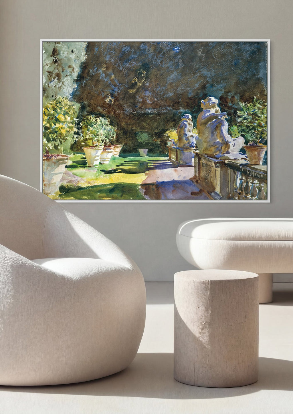 Quadro Decorativo Jardins com Estatuetas - John Singer Sargent em ambiente decorado