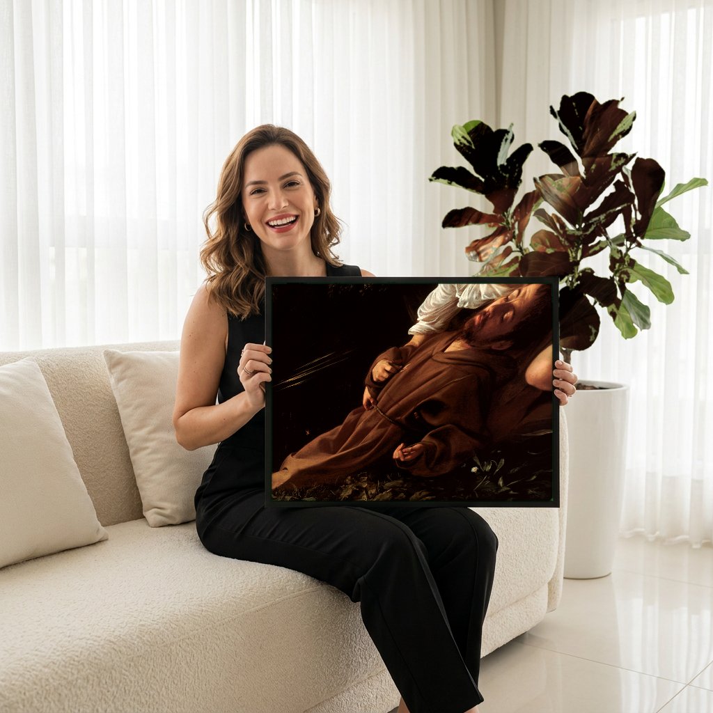 Quadro Decorativo São Francisco em Êxtase - Caravaggio com modelo em ambiente