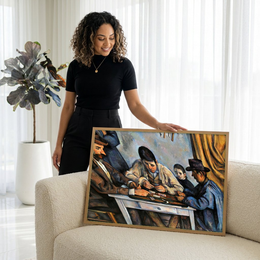 Quadro Decorativo Os Jogadores de Cartas - Cézanne com modelo em ambiente