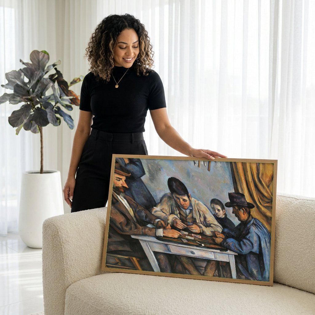 Quadro Decorativo Os Jogadores de Cartas - Paul Cézanne com modelo em ambiente