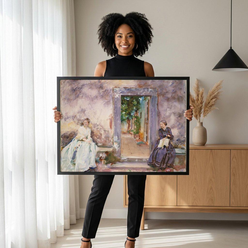 Quadro Decorativo Duas Mulheres em um Terraço - John Singer Sargent com modelo em ambiente