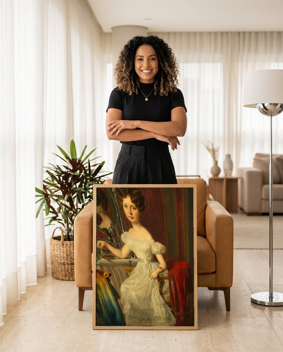 Quadro Decorativo A Jovem Dama na Penteadeira - Waldmüller com modelo em ambiente