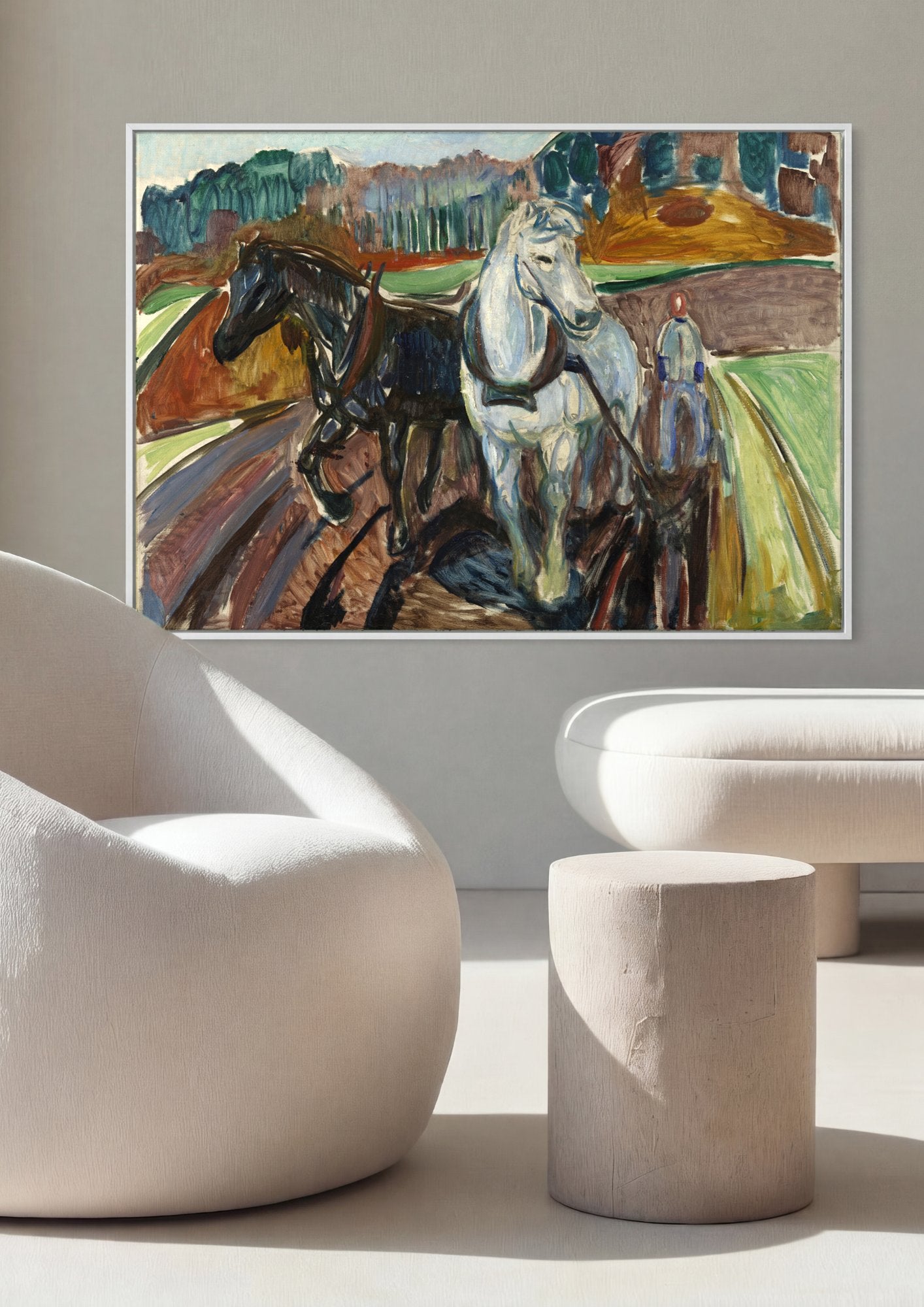 Quadro Decorativo Cavalos Lavrando a Terra - Edvard Munch em ambiente decorado