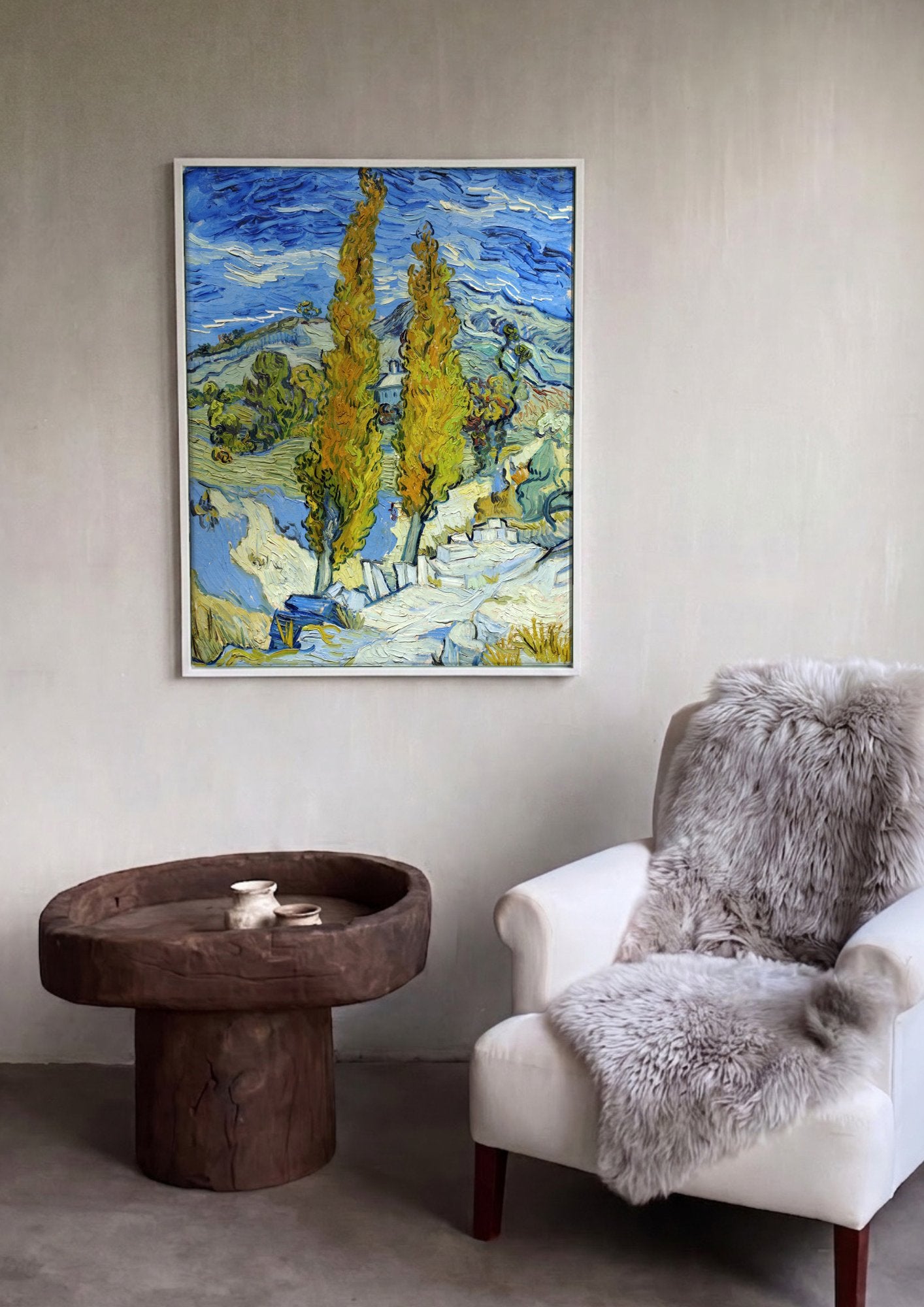 Quadro Decorativo Paisagem com Ciprestes - Van Gogh em ambiente decorado
