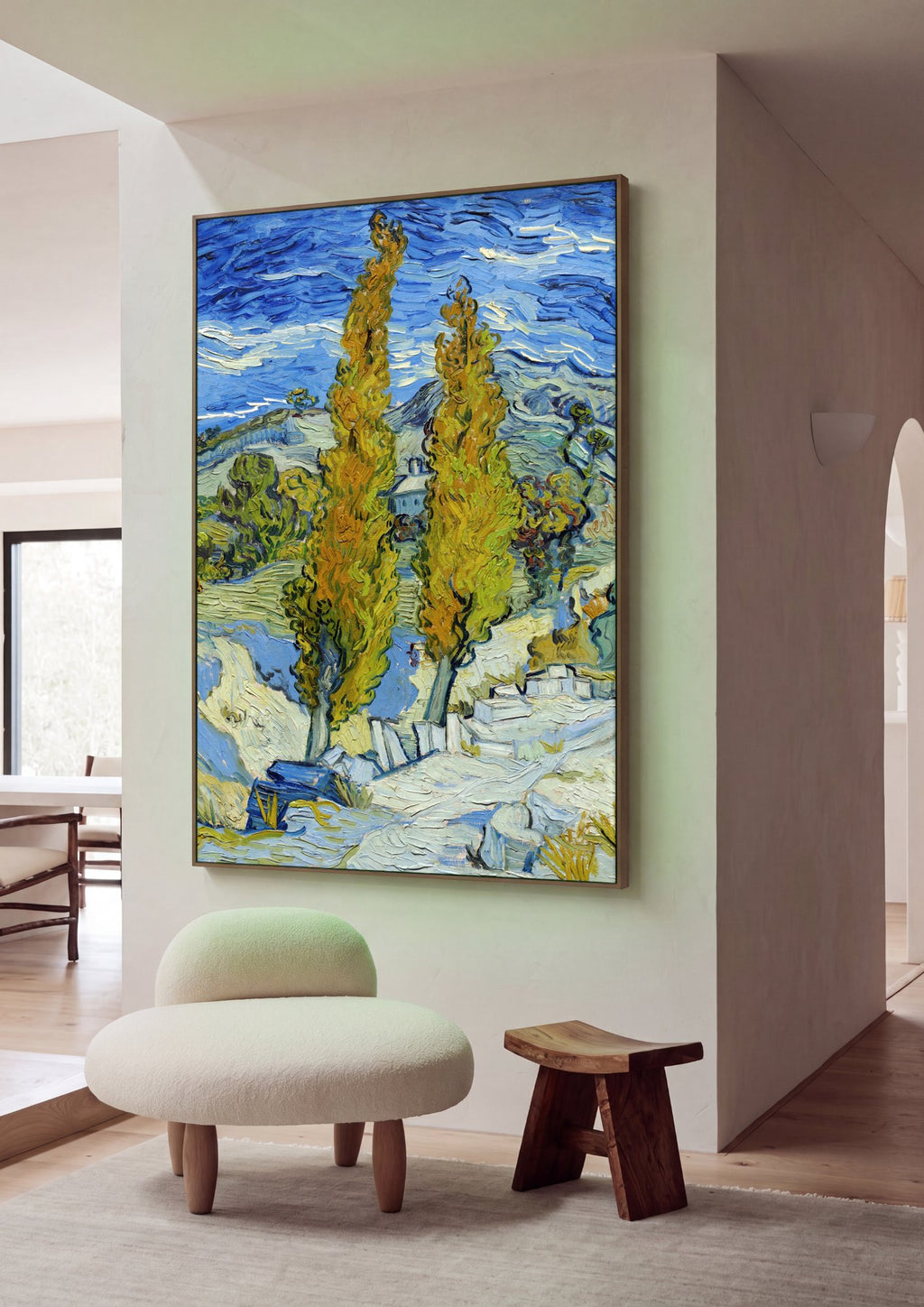 Quadro Decorativo Paisagem com Ciprestes - Van Gogh em ambiente decorado