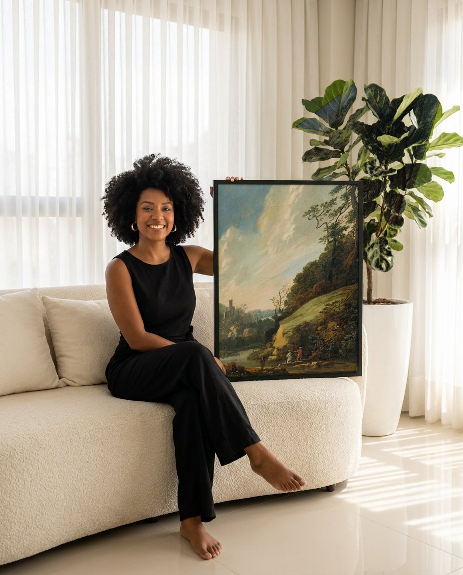 Quadro Decorativo Paisagem com Viajantes - Abraham Bloemaert com modelo em ambiente