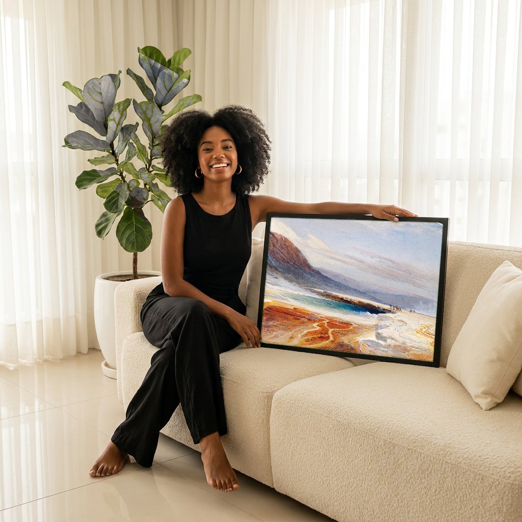 Quadro Decorativo A Grande Fonte Azul - Thomas Moran com modelo em ambiente