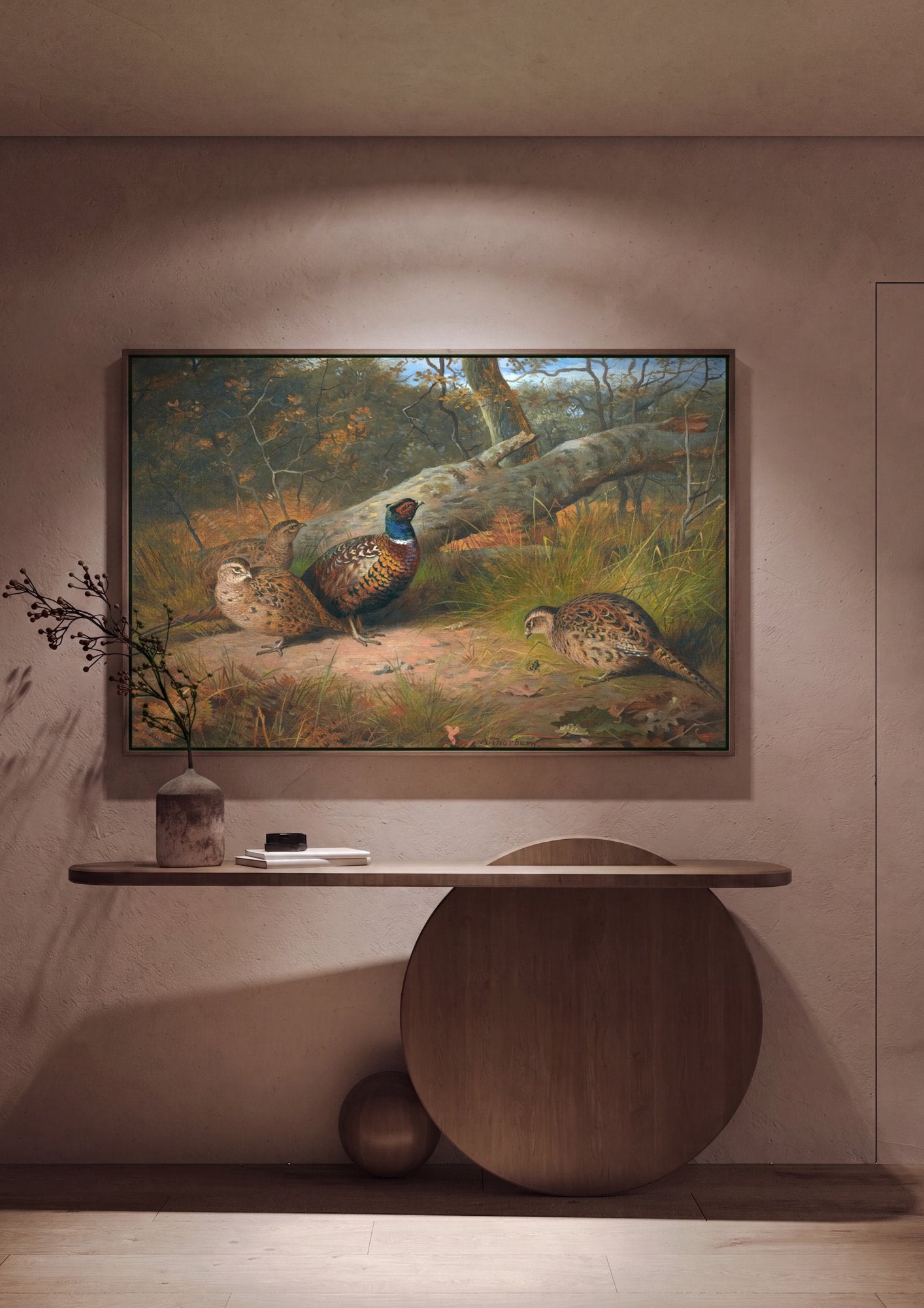 Quadro Decorativo Faisões na Floresta - Thorburn em ambiente decorado