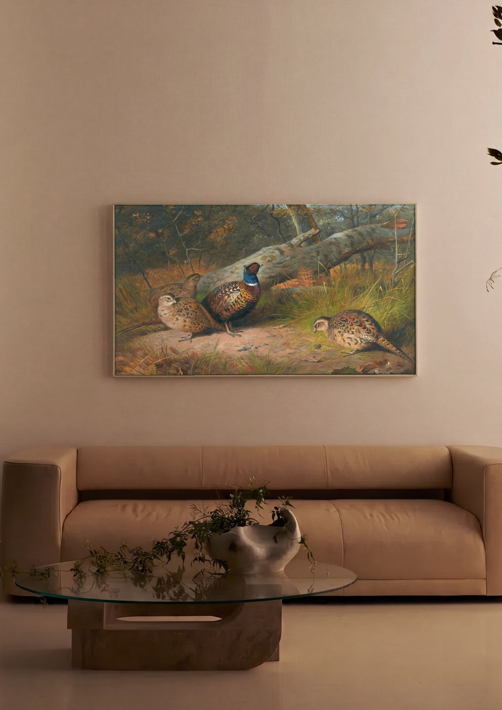 Quadro Decorativo Faisões na Floresta - Thorburn em ambiente decorado