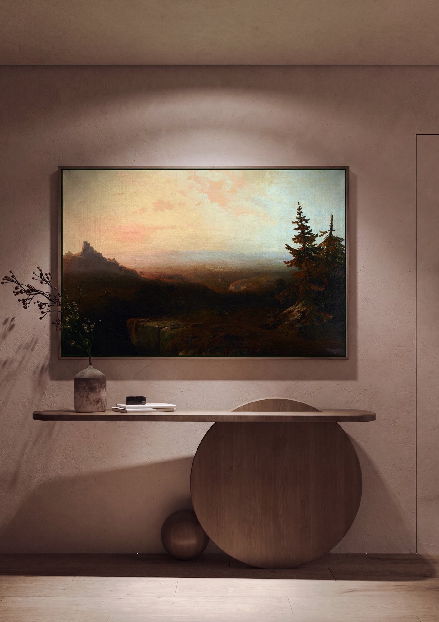 Quadro Decorativo Paisagem com Ruínas - Thomas Moran em ambiente decorado