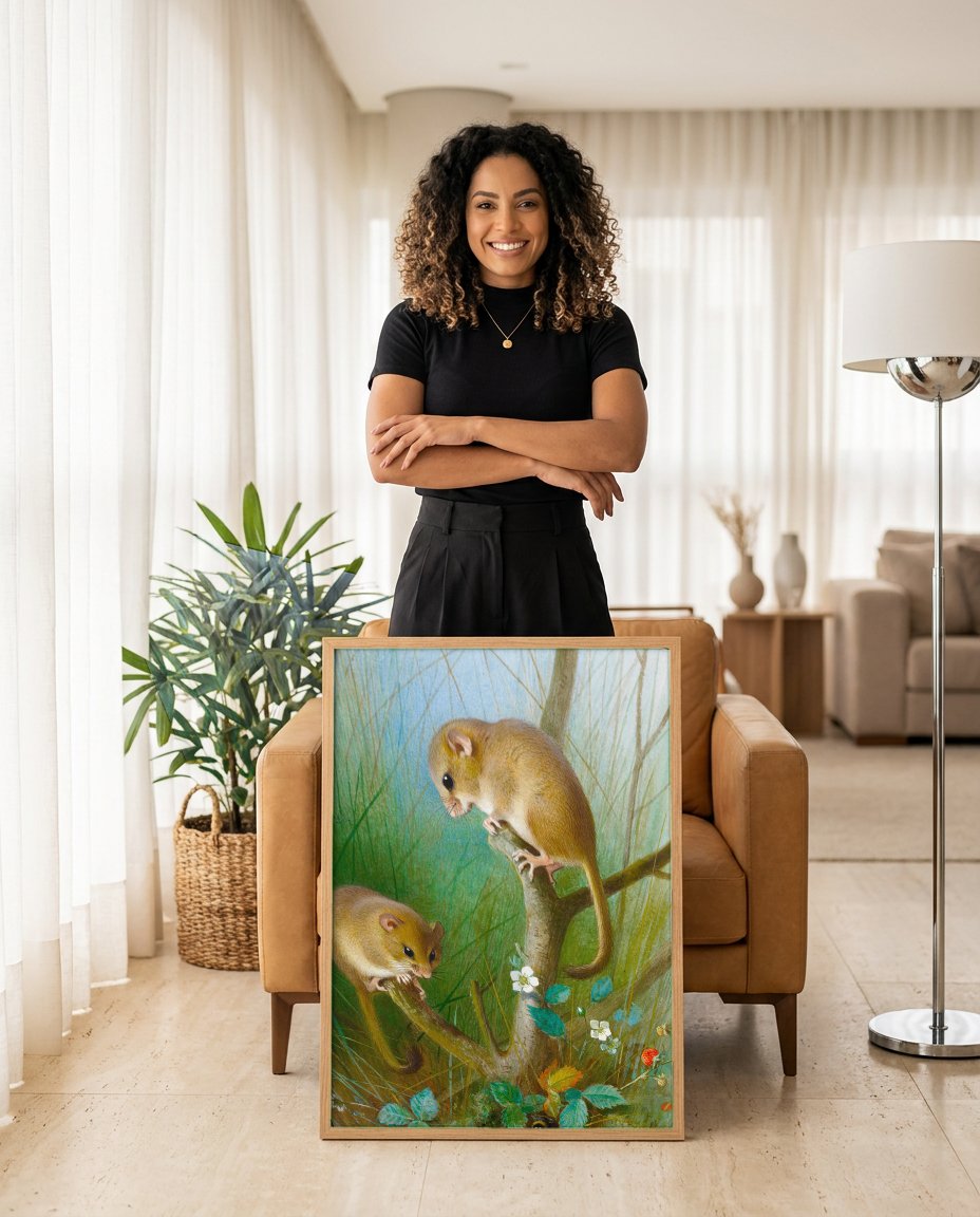 Quadro Decorativo Dormice na Floresta - Thorburn com modelo em ambiente