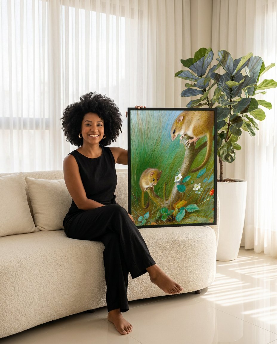 Quadro Decorativo Dormice na Floresta - Thorburn com modelo em ambiente